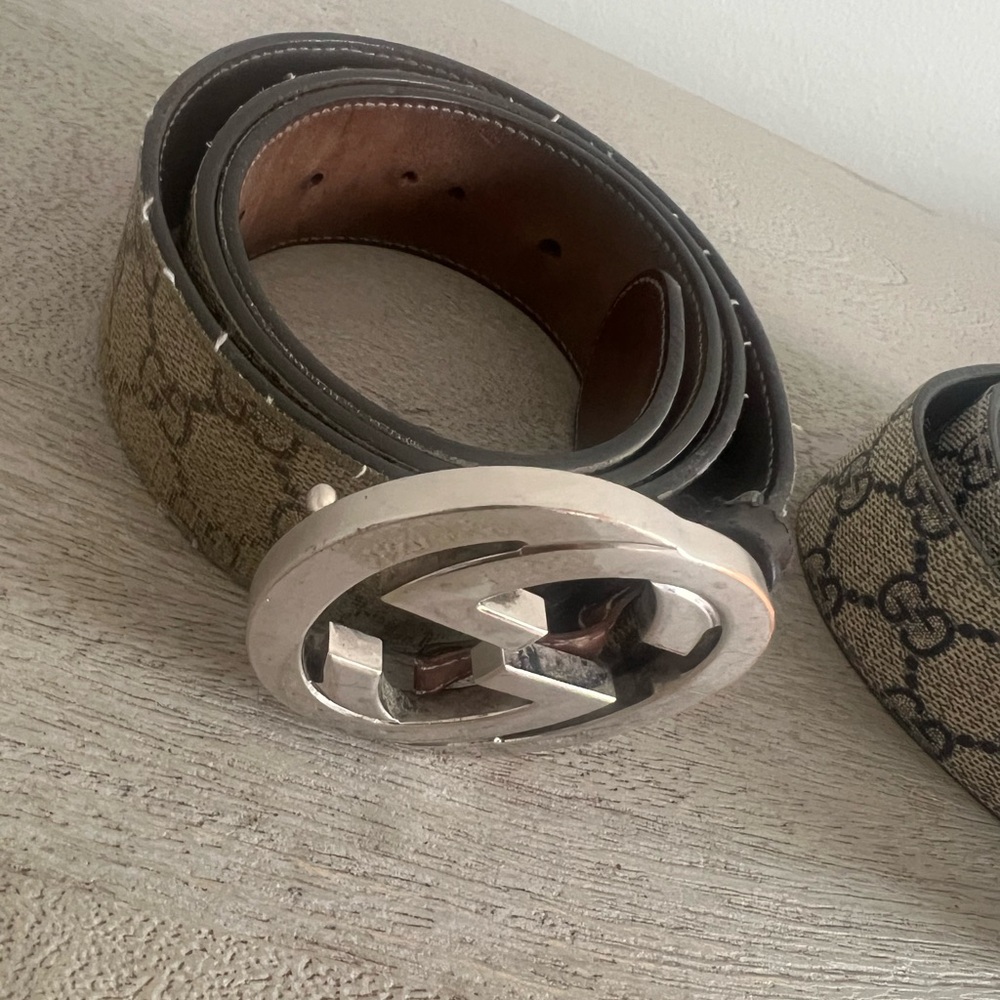 Men's Brown Gucci Belt with Silver Buckle